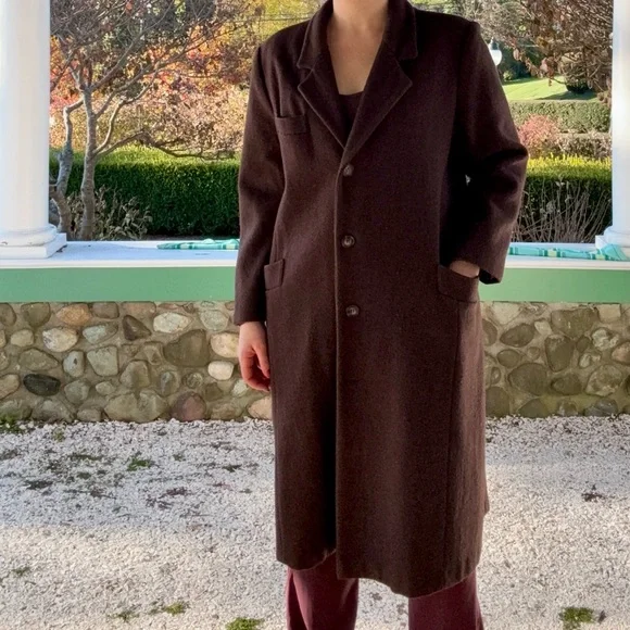 VTG Long Brown Overcoat sz Medium - Picture 5 of 12